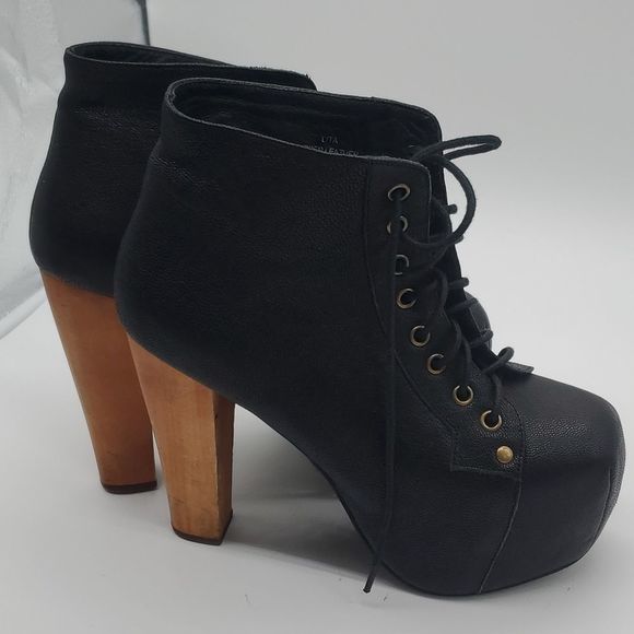 Havana Last black ankle boots with 5" wooden heel, handmade, leather, 6 - Picture 2 of 6